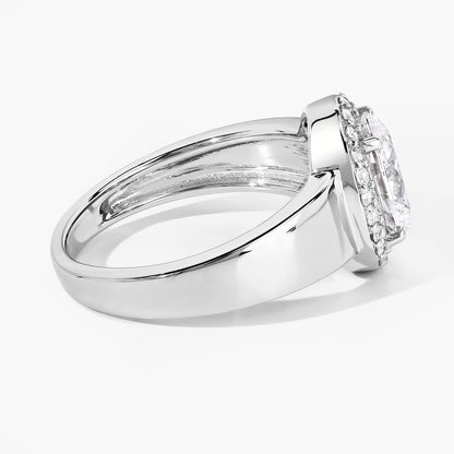 1.80 Ct Oval Lab Grown Diamond Prong Thick Band Platinum Halo Bridal Ring