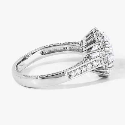 3.64 Ct Round Lab Diamond Prong Platinum Bridal Halo Pave Cathedral Ring