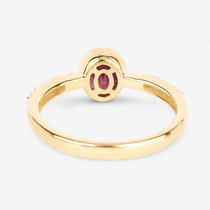 1.00 Cttw Oval Red Ruby and Diamond Pave 14K Yellow Gold Bridge Ring