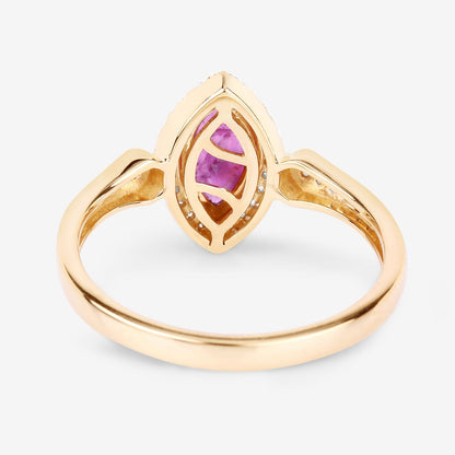 0.79 Ct Marquise Pink Ruby & White Diamond Prong 14K Yellow Gold Halo Ring