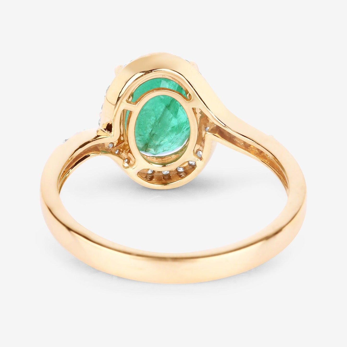1.68 Ct Round Green Emerald & Diamond Prong 14k Gold Halo Pave Bypass Ring
