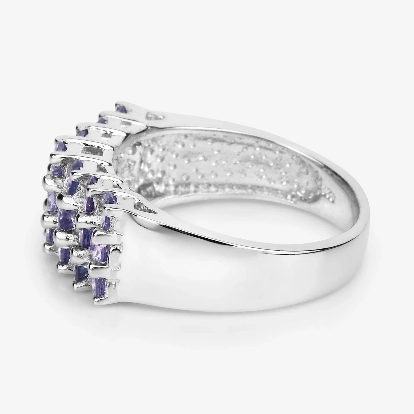 1.47 Ct Round Violet Tanzanite Prong Sterling Silver Cluster Ring