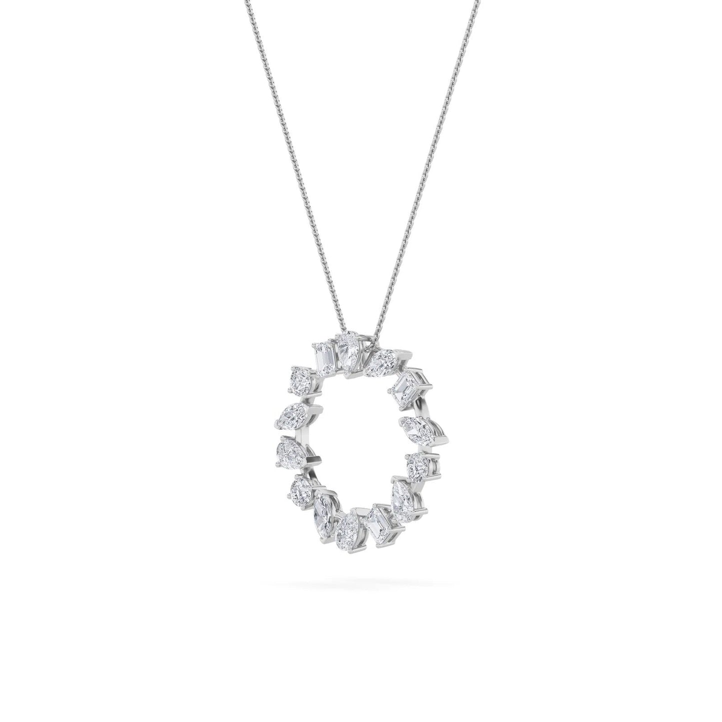 3.0 Ctw Multi-Shape (F/VS) Lab Grown Diamond Prong 14K White Gold Open Circle Pendant Necklace