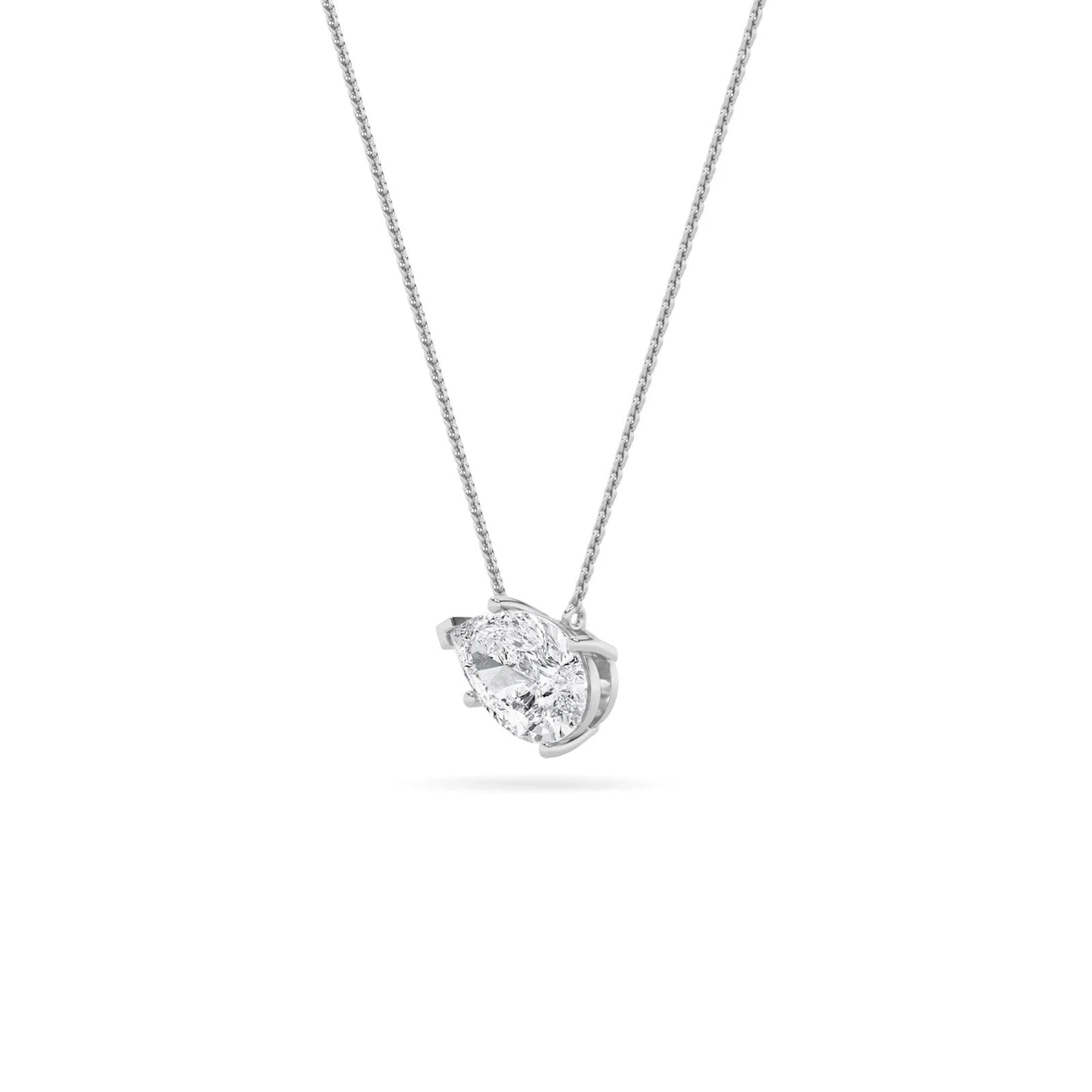 Pear Lab Grown Diamond (F/VS) Prong 14K White Gold East West Solitaire Cable Chain Necklace