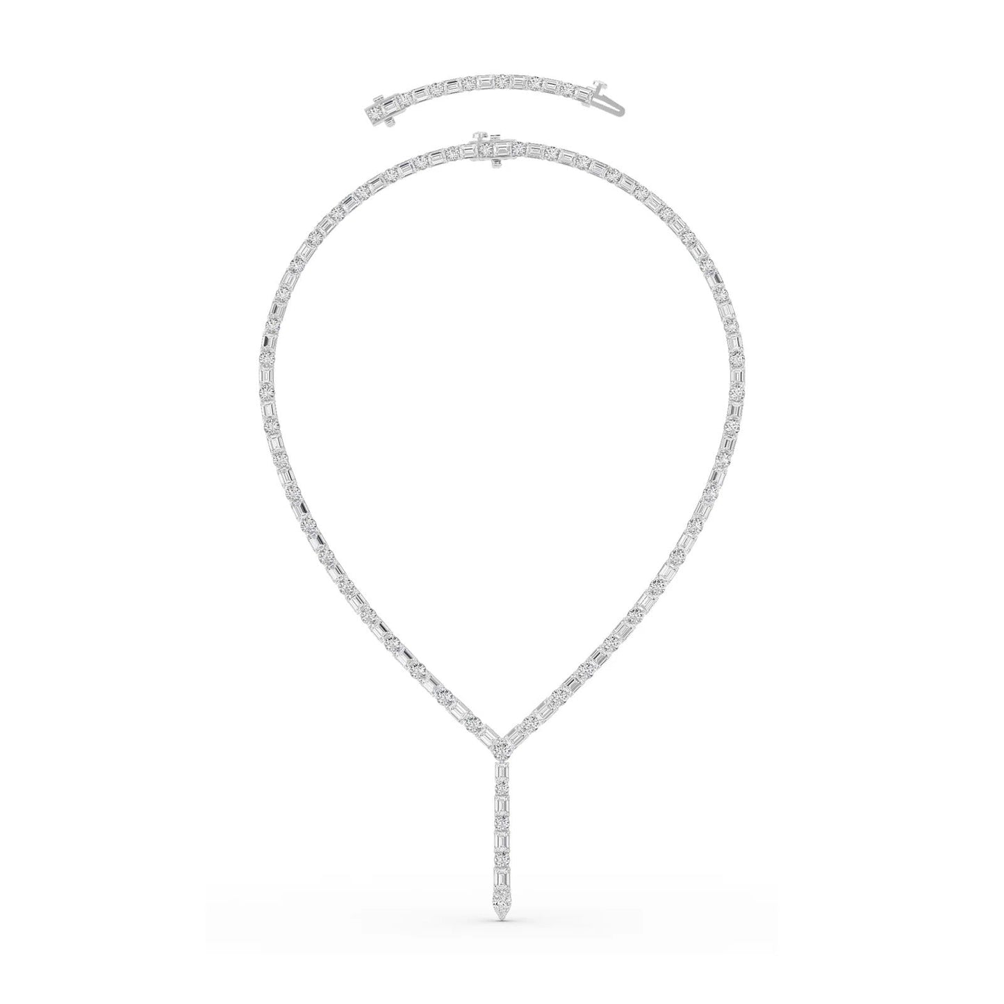 28.0 Ct Multi-Shape (F/VS) Lab Grown Diamond Prong 14K White Gold Classic Eternity Tennis Necklace