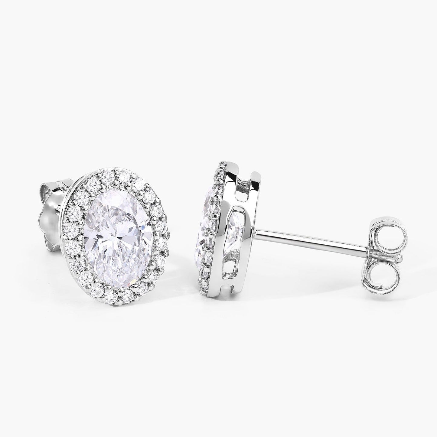 1.76 Ct Oval Lab Grown Diamond Prong Platinum Bridal Halo Stud Earrings