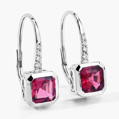 2.48 Ct Octagon Red Rubellite & Lab Diamond Prong 14K Gold Stud Earrings