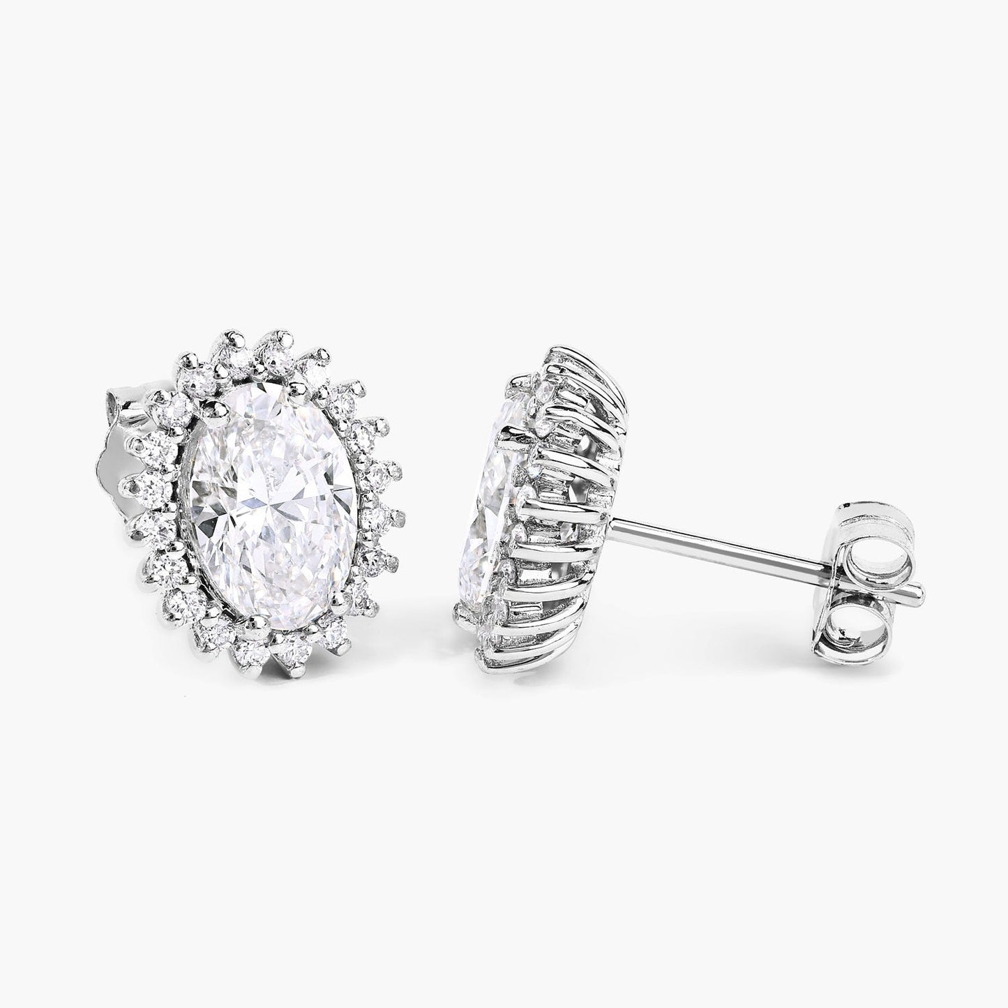 2.44 Ct Oval Lab Grown Diamond Prong Platinum Bridal Halo Floral Stud Earrings