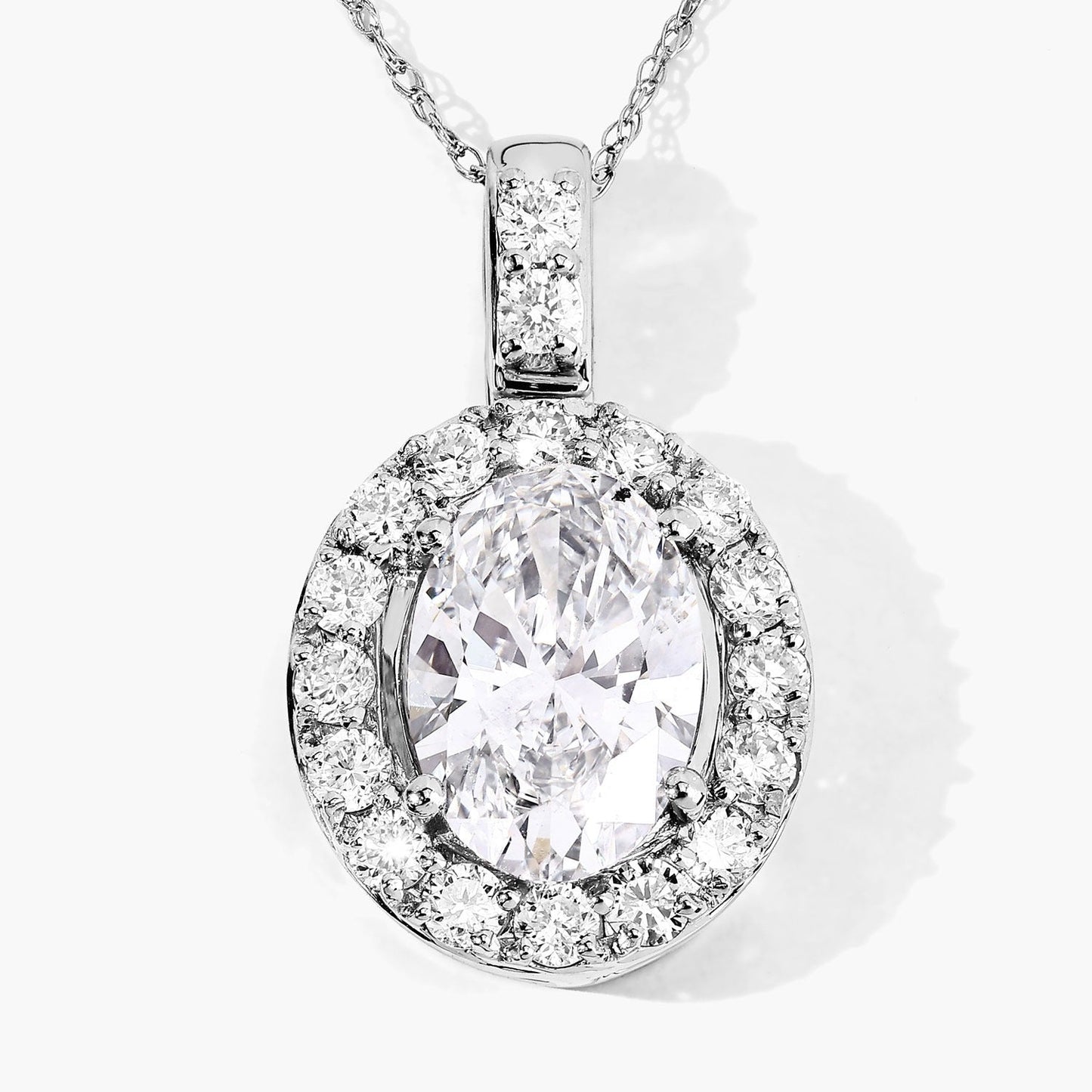 2.62 Ct Oval  Lab Grown Diamond Prong Platinum Halo Bridal Pendant