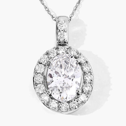 2.62 Ct Oval  Lab Grown Diamond Prong Platinum Halo Bridal Pendant
