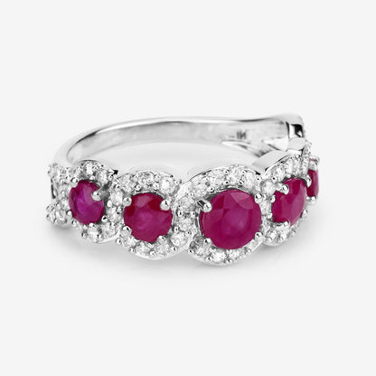1.45 Ct Round Pink Ruby & Diamond Prong 14K White Gold Five Stone Halo Ring