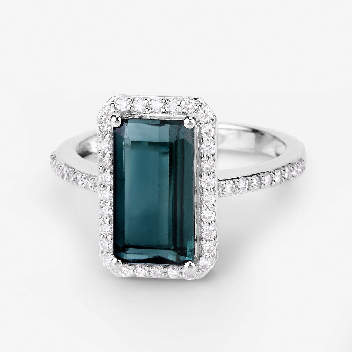 2.90 Cttw Octagon Green Tourmaline and Diamond 14K White Gold Bridge Ring