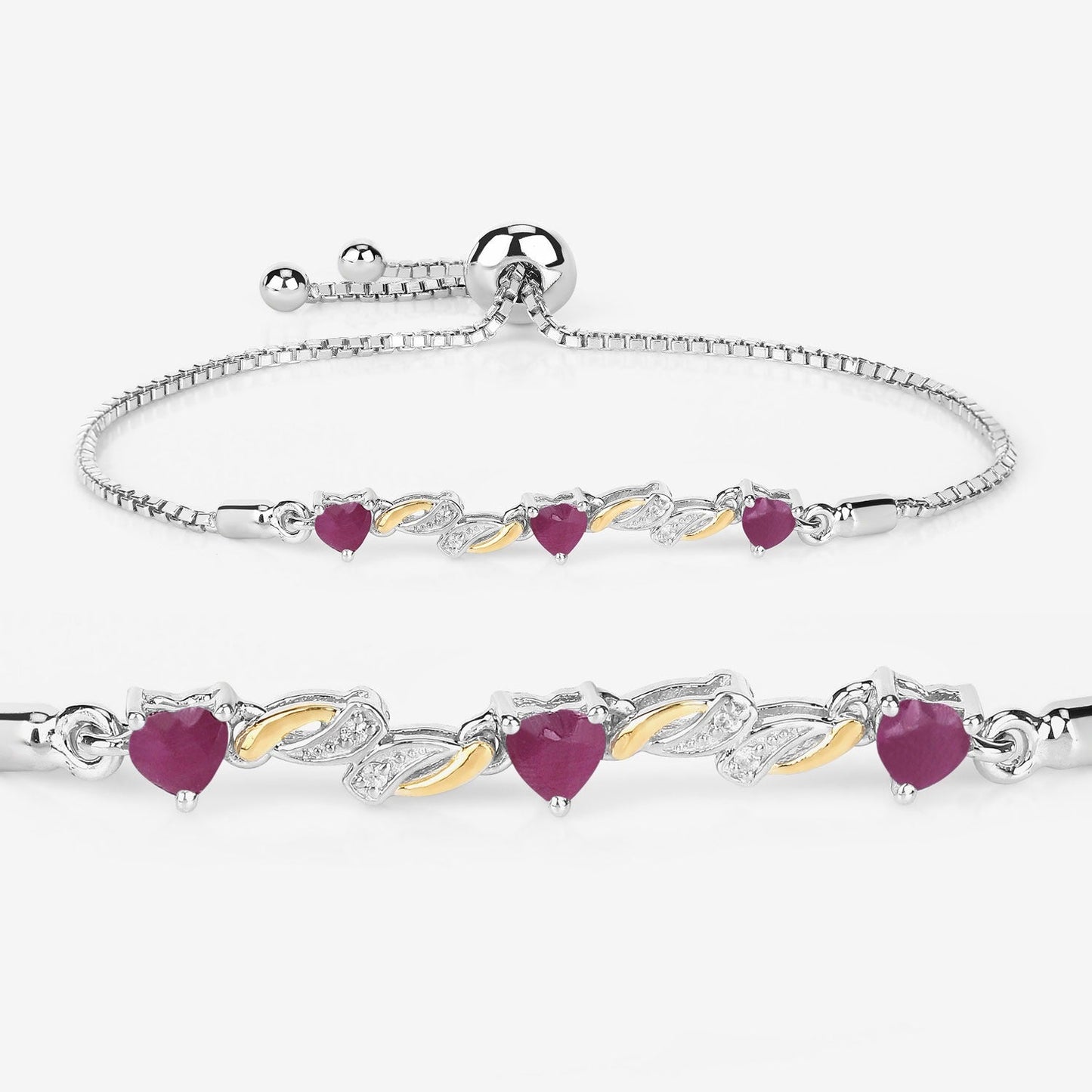 1.09 Ct Heart Pink Ruby Prong Silver Bolo Adjustable Bracelet