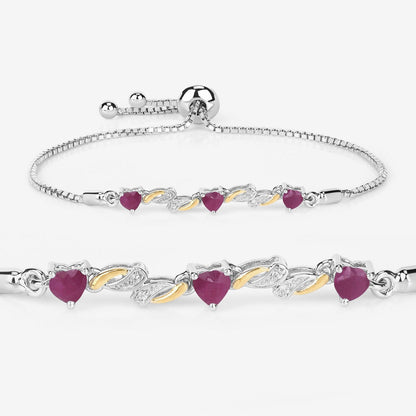 1.09 Ct Heart Pink Ruby Prong Silver Bolo Adjustable Bracelet