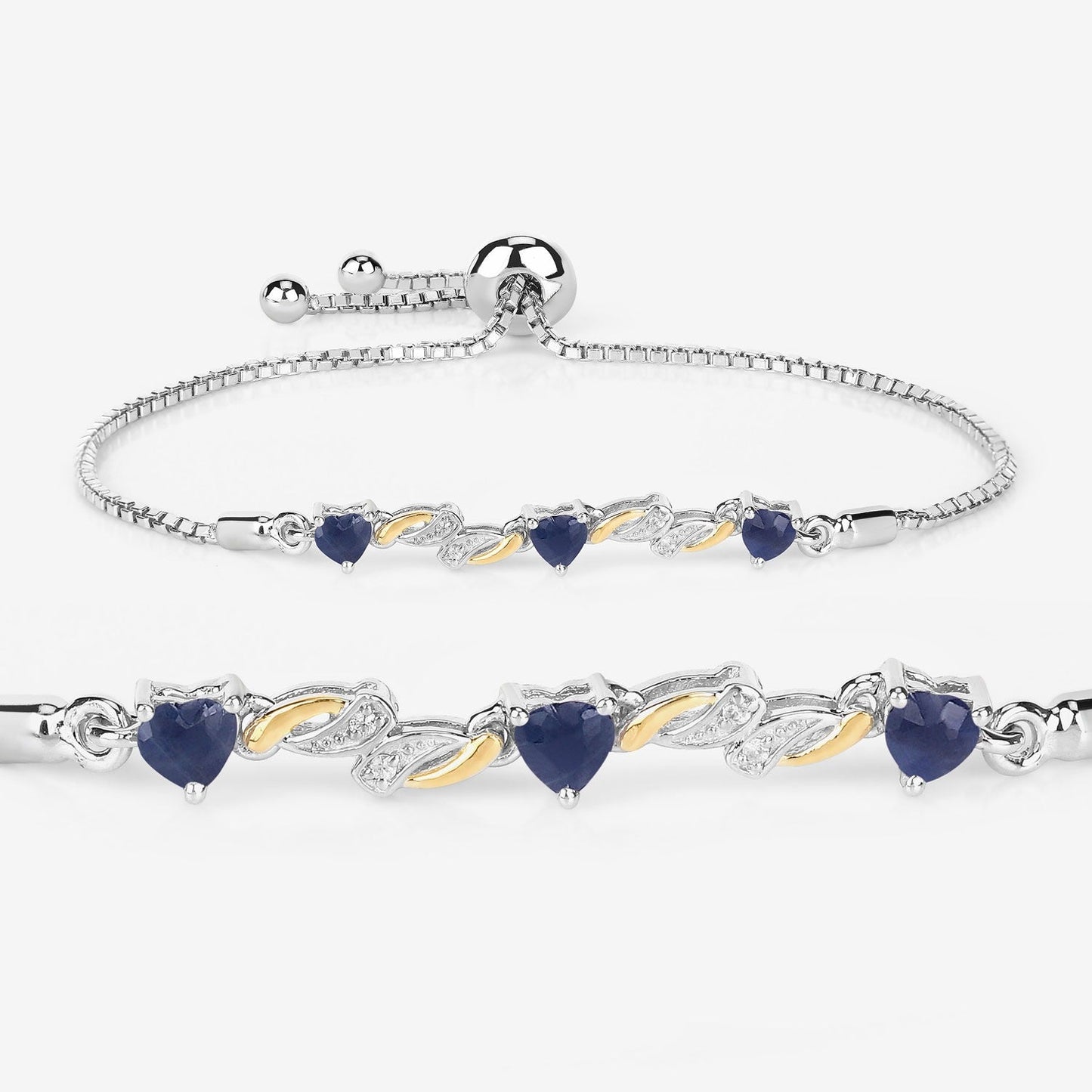1.09 Ct Heart Blue Sapphire Prong Silver Bolo Adjustable Bracelet