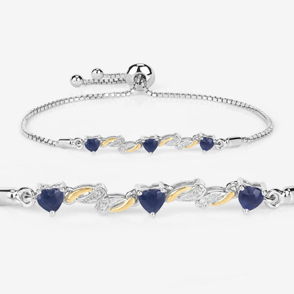 1.09 Ct Heart Blue Sapphire Prong Silver Bolo Adjustable Bracelet