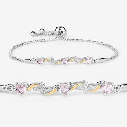 0.79 Ct Heart Pink Morganite Prong Silver Bolo Adjustable Bracelet