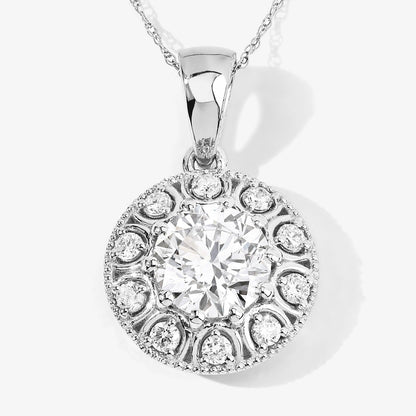 2.32 Ct Round Lab Grown Diamond Prong Platinum Bridal Halo Floral Pendant