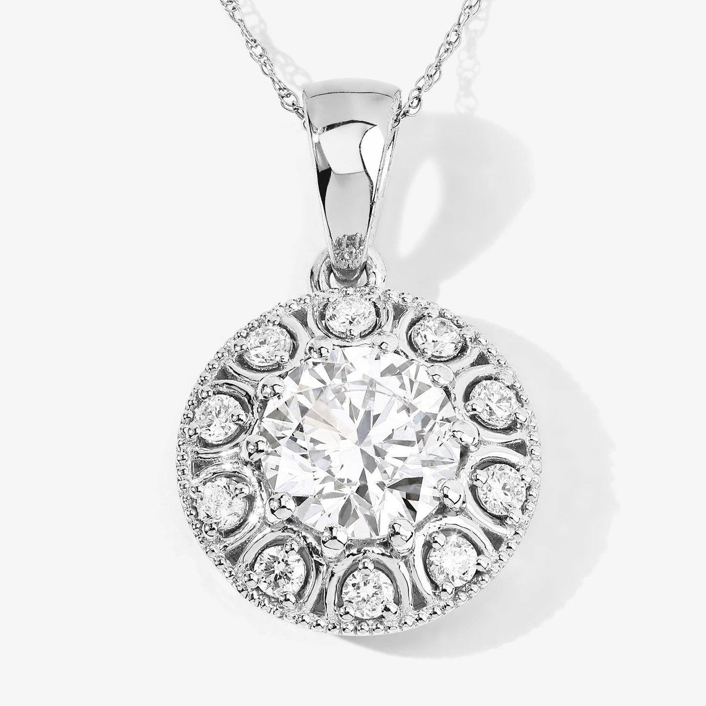 2.32 Ct Round Lab Grown Diamond Platinum Bridal Halo Floral Pendant