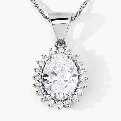 1.23 Ct Oval Lab Grown Diamond Prong Platinum Bridal Floral Halo Pendant