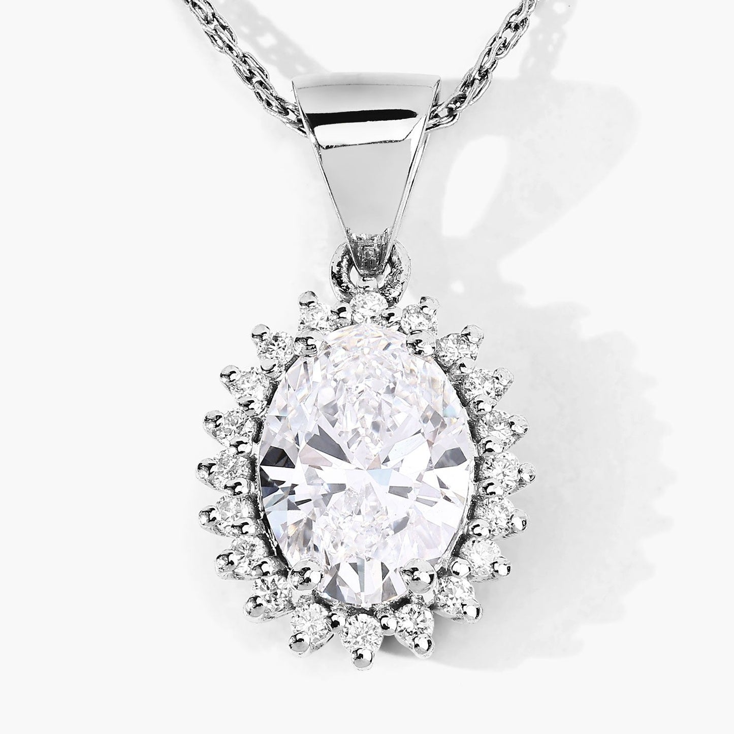 1.23 Ct Oval Lab Grown Diamond Bridal Floral Halo Platinum Pendant