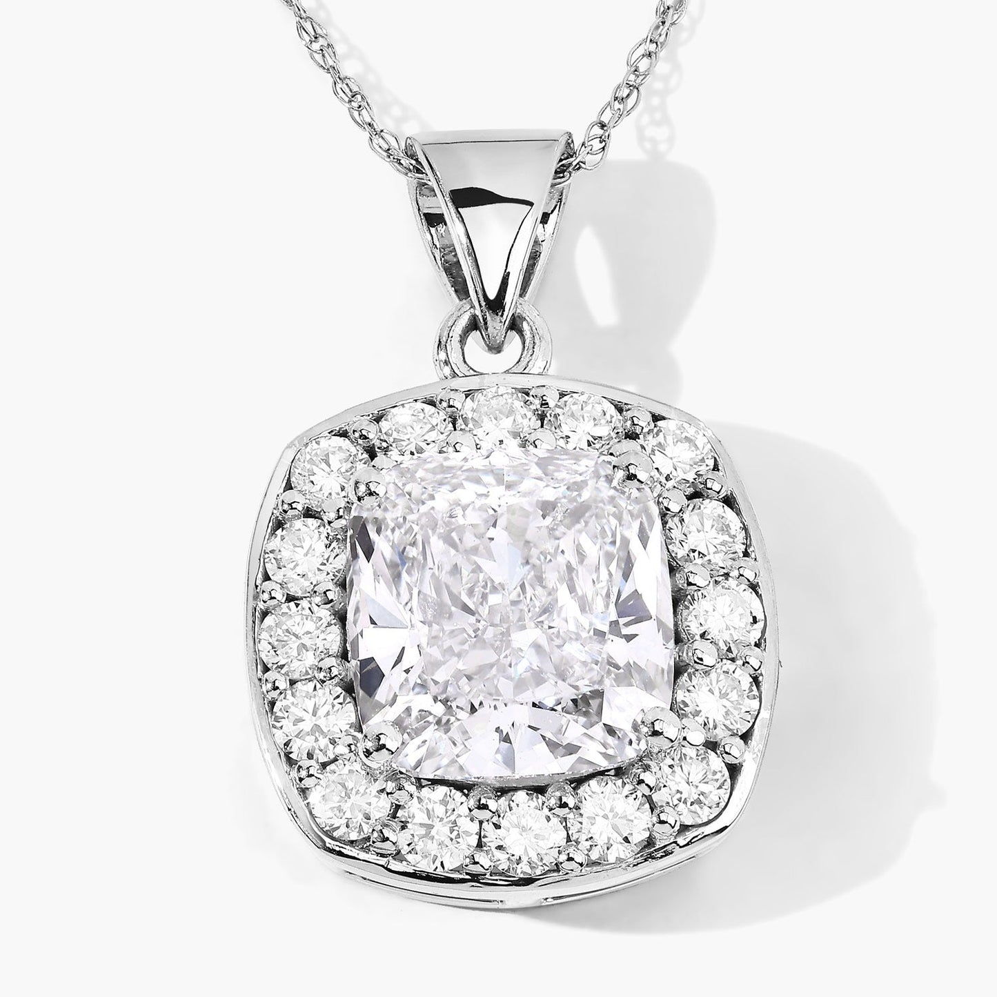 3.50 Ct Cushion Cut Lab Diamond Halo Bridal Platinum Pendant