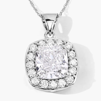 3.50 Ct Cushion Cut Lab Diamond Halo Bridal Platinum Pendant