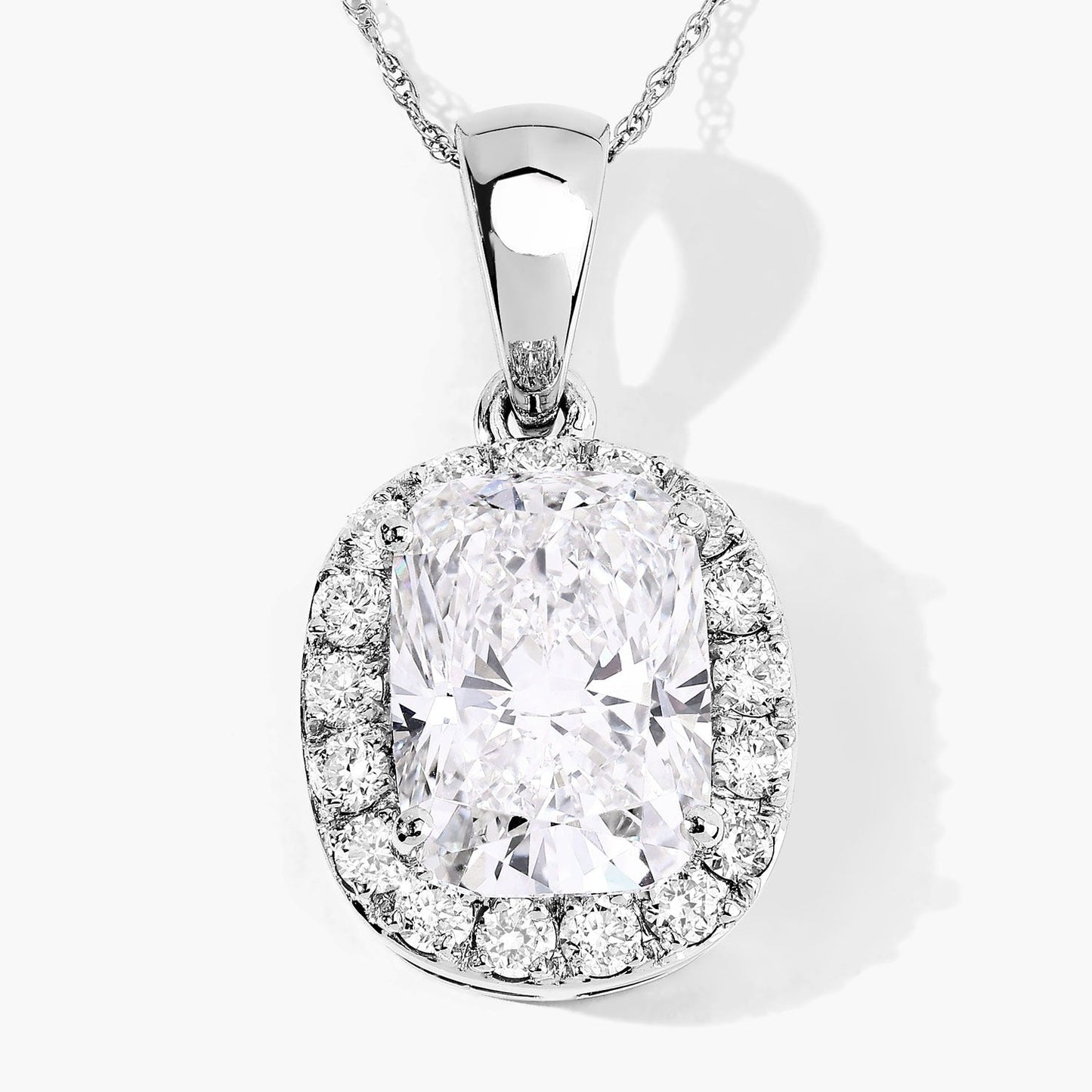 4.58 Ct Cushion Lab Grown Diamond Prong Platinum Bridal Halo Pendant