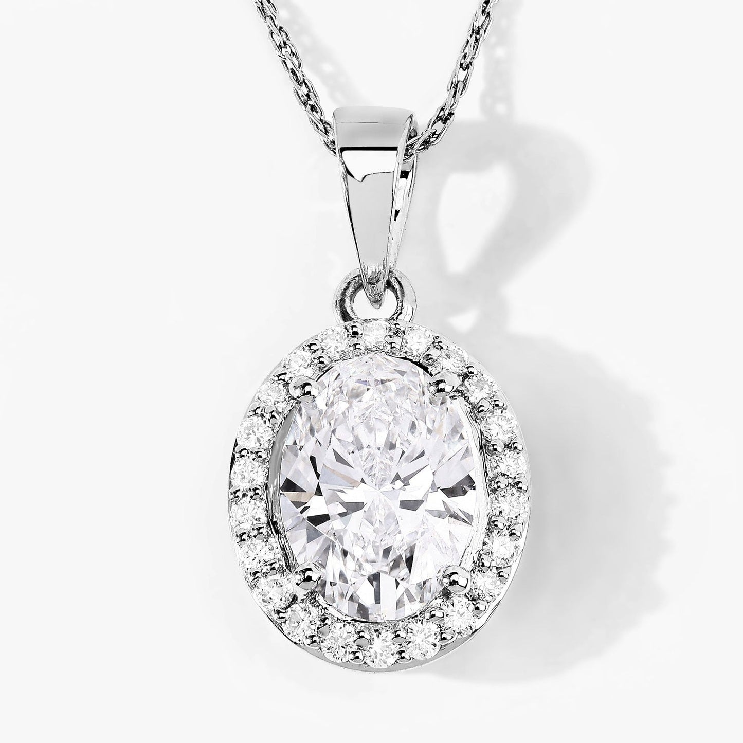Lab Grown Diamond Prong Bridal Oval Halo Platinum Pendant