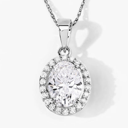 Lab Grown Diamond Prong Bridal Oval Halo Platinum Pendant