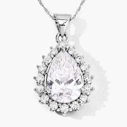 3.56 Ct Pear Lab Diamond Prong Platinum Halo Floral Teardrop Bridal Pendant