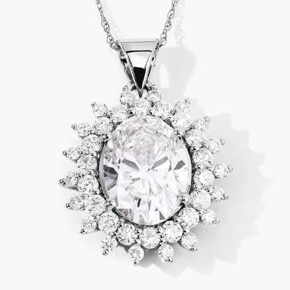 3.79 Ct Oval Lab Grown Diamond Prong Platinum Oval Floral Halo Bridal Pendant
