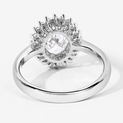 Oval Lab Diamond Prong Platinum Bridal Floral Halo Ring