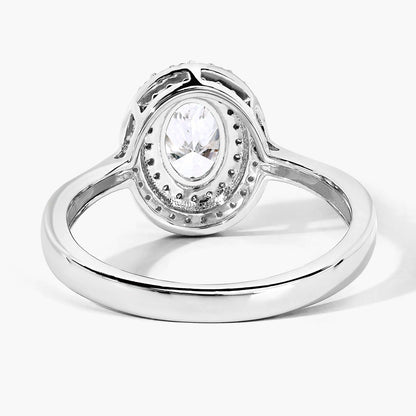 0.91 Ct Oval Lab Grown Diamond Prong Platinum Double Halo Bridal Ring