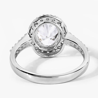 1.98 Ct Oval Lab Diamond Platinum Prong Halo Bridal Cathedral Ring with Pave Band