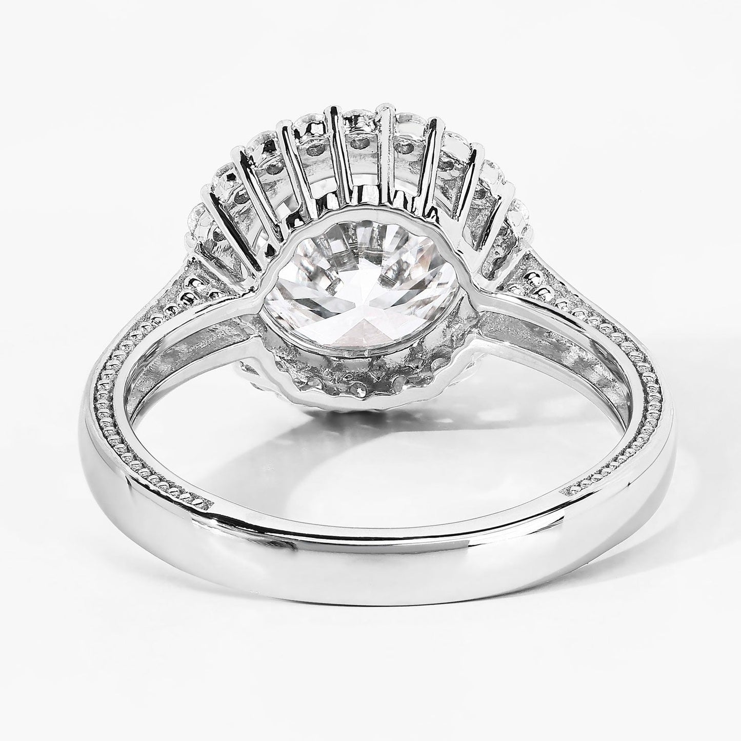 3.64 Ct Round Lab Diamond Prong Platinum Bridal Halo Pave Cathedral Ring