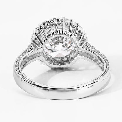 3.64 Ct Round Lab Diamond Platinum Bridal Halo Pave Cathedral Ring
