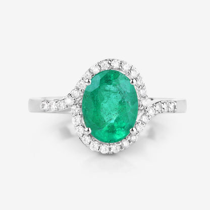 1.68 Ct Round Green Emerald & Diamond Prong 14k Gold Halo Pave Bypass Ring