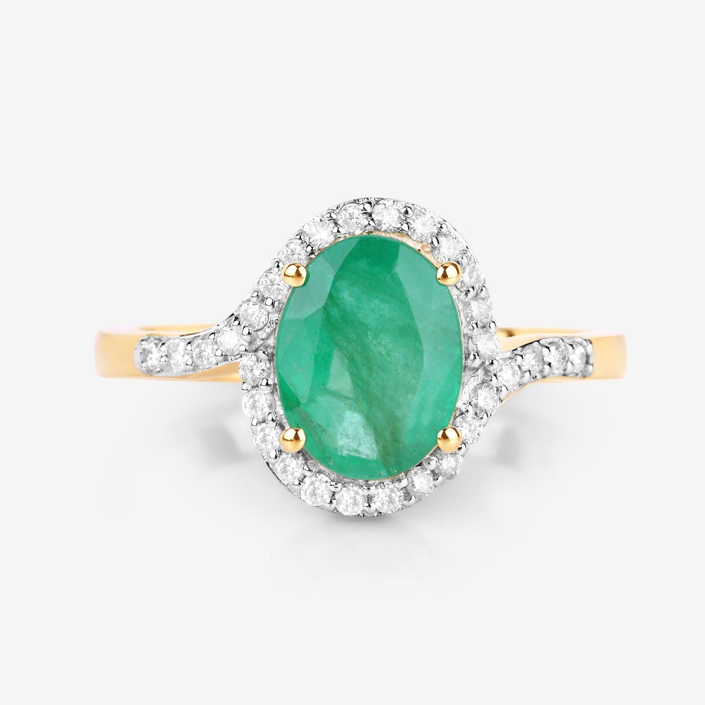 1.68 Ct Round Green Emerald & Diamond Prong 14k Gold Halo Pave Bypass Ring