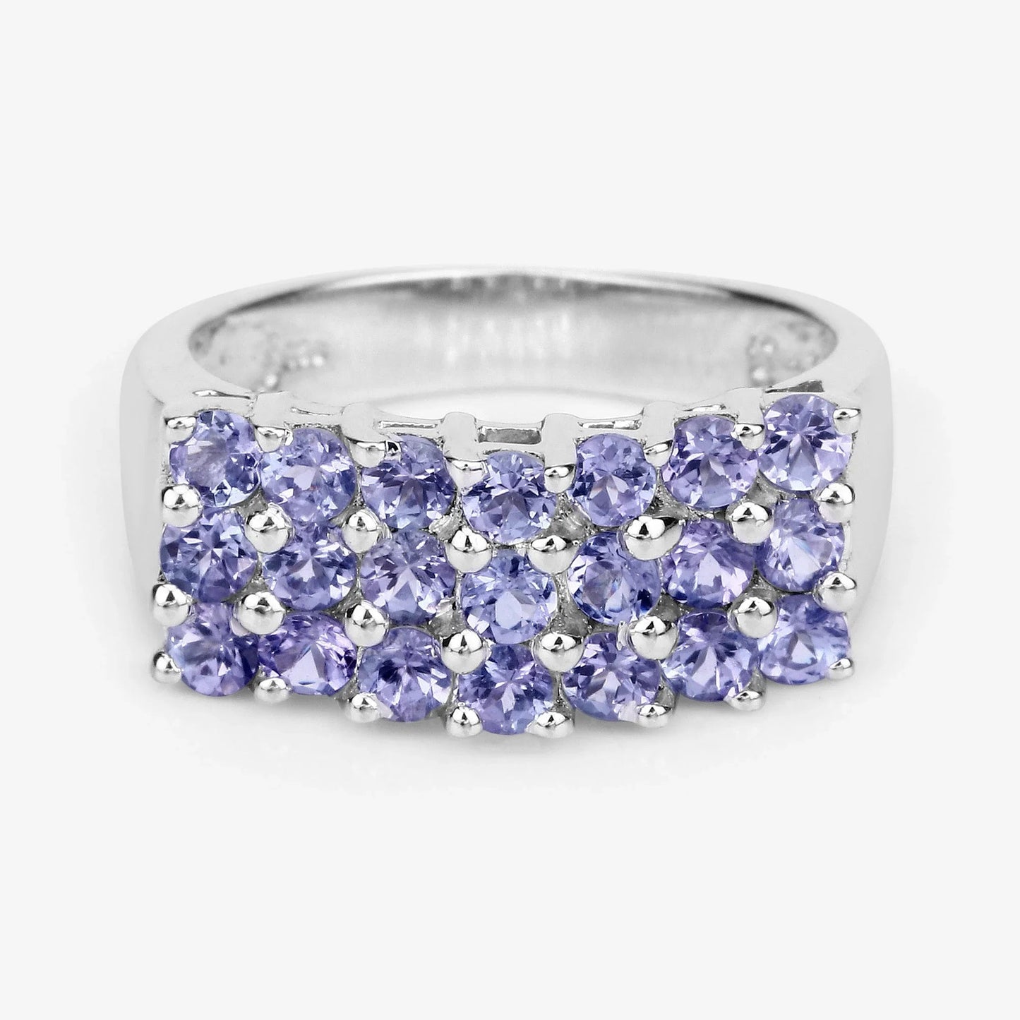 1.47 Ct Round Violet Tanzanite Prong Sterling Silver Cluster Ring