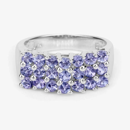 1.47 Ct Round Violet Tanzanite Prong Sterling Silver Cluster Ring
