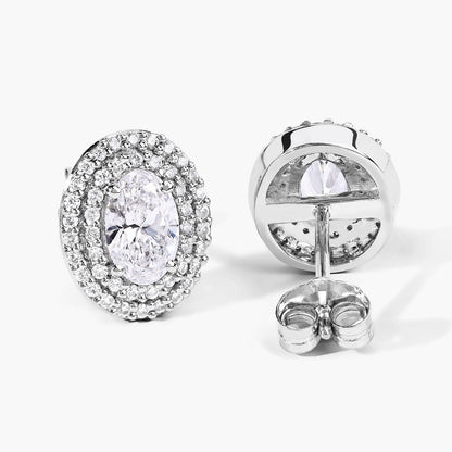1.32 Ct. Oval Lab Grown Diamond Prong Platinum Double Bridal Halo Stud Earrings