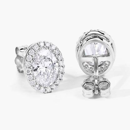 1.76 Ct Oval Lab Grown Diamond Prong Platinum Bridal Halo Stud Earrings
