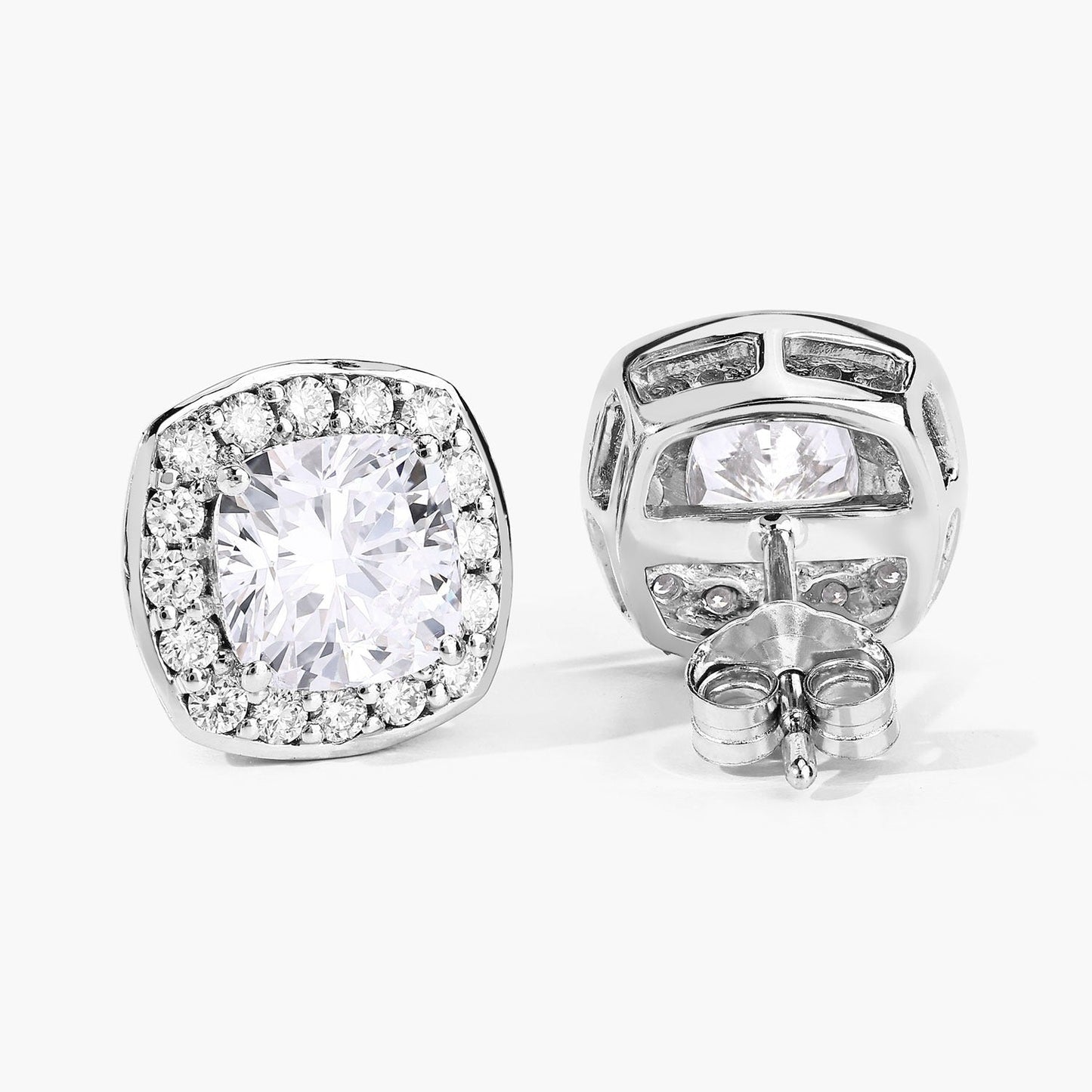 Cushion Lab Grown Diamond Prong Platinum Bridal Halo Stud Earrings