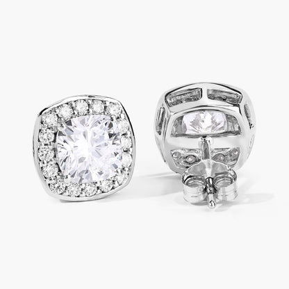 Cushion Lab Grown Diamond Prong Platinum Bridal Halo Stud Earrings