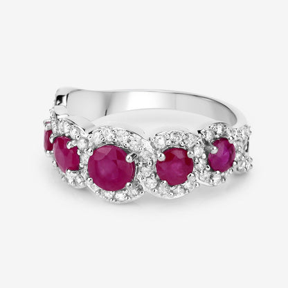 1.45 Ct Round Pink Ruby & Diamond Prong 14K White Gold Five Stone Halo Ring