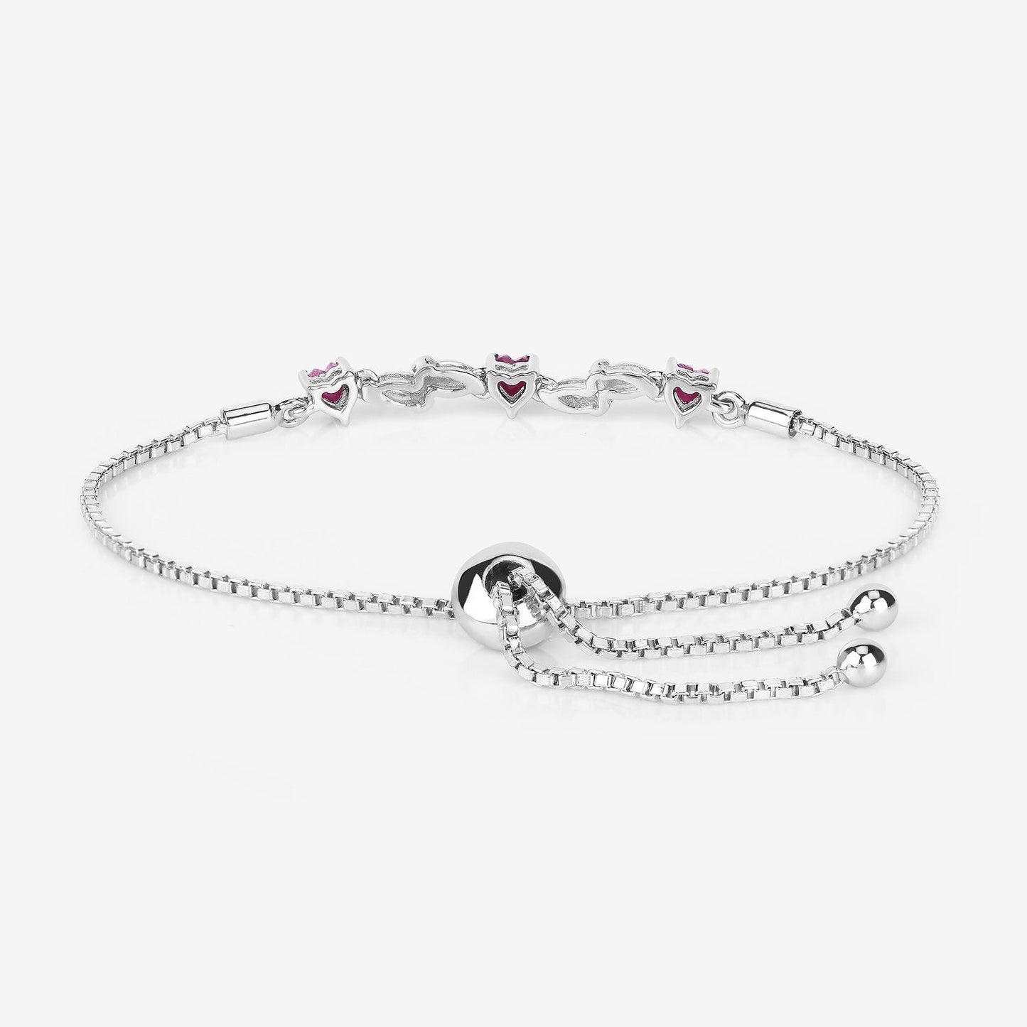1.09 Ct Heart Pink Ruby Prong Silver Bolo Adjustable Bracelet