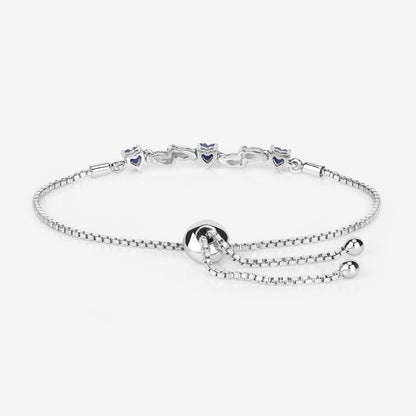 1.09 Ct Heart Blue Sapphire Prong Silver Bolo Adjustable Bracelet