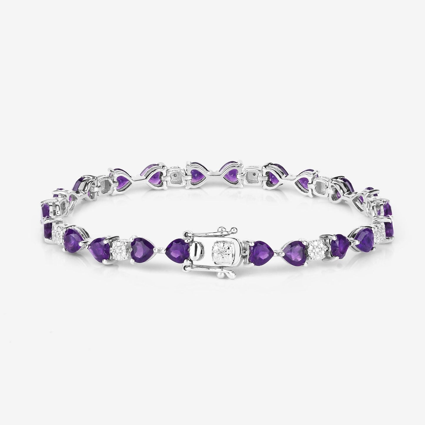 9.46 Ct Heart Purple Amethyst and Diamond Silver Tennis Bracelet