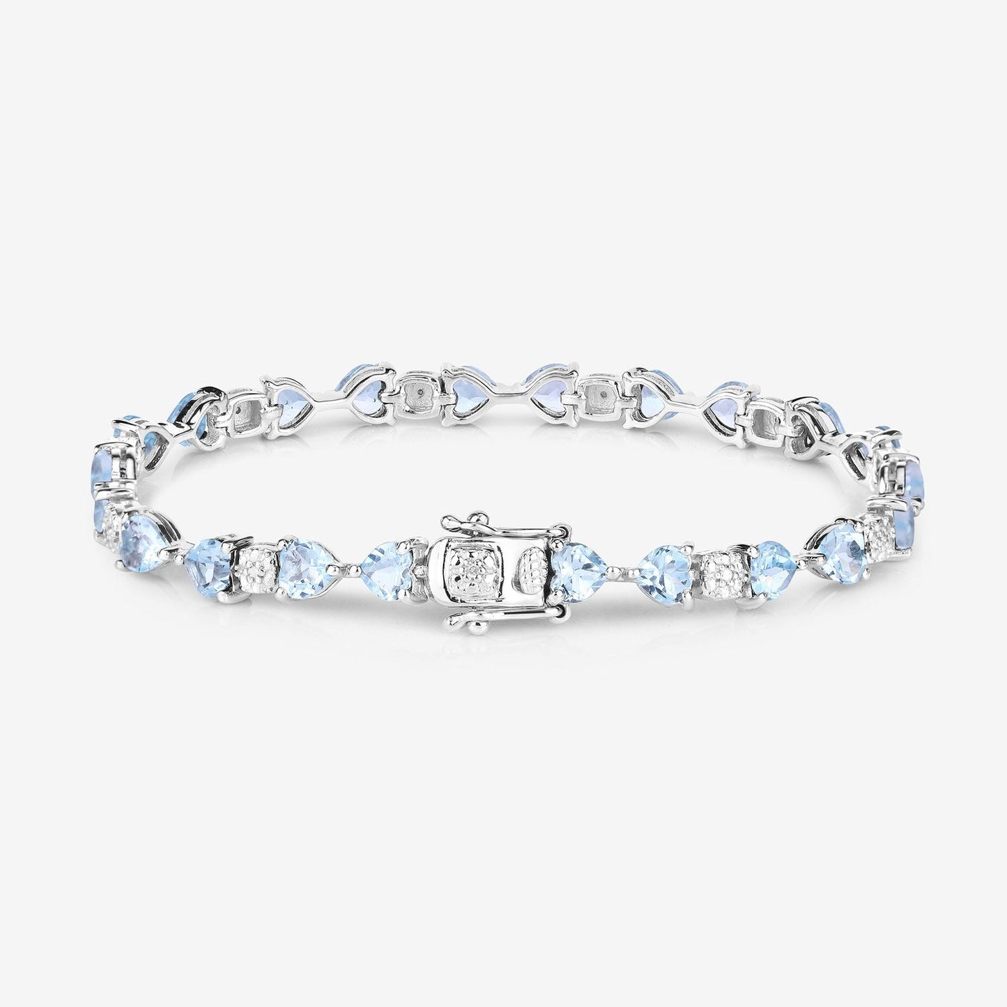 11 Ct Heart Blue Topaz Prong Silver Tennis Bracelet